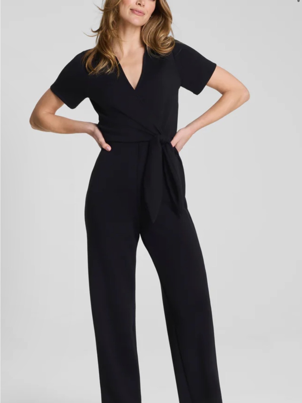 SPANX Black Petite Short Sleeve Wrap-Front Jumpsuit